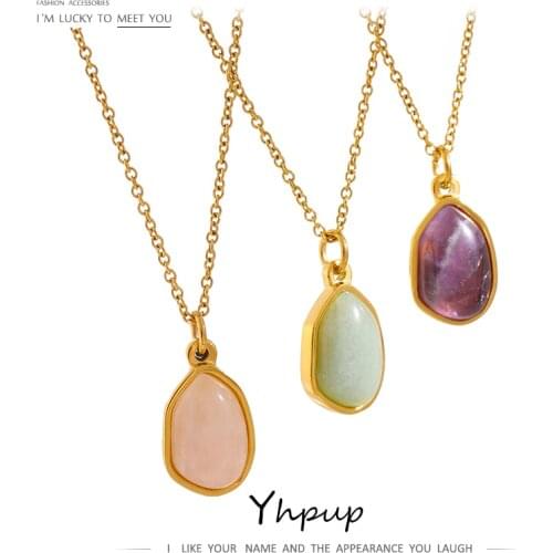 Yhpup Stainless Steel Crystal Pendant Necklace Fashion Metal Women Geometric Necklace цепочка на шею женская Party Gift 2021