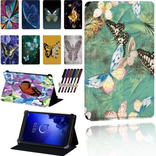 Butterfly Pattern Case for Alcatel 1T 7 10 / 3T 8 10 / A3 10 Tablet Anti-fall Lightweight Protective Case Cover + Stylus