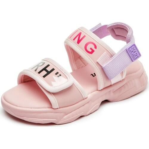 Kids Sports Sandals 2021 Summer New Childrens Elastic Breathable Beach Shoes Girls Simple Soft-soled Childrens Shoes Fashion