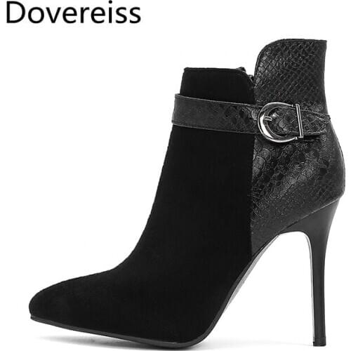 Dovereiss Fashion Female boots Winter new Matin boots Pointed toe Buckle Zipper Stilettos heels sexy Elegant new big size43