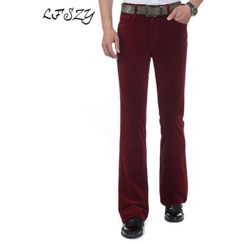 Jeans Men 2019 Mens Autumn New Micro-slip Casual Pants Korean Elastic Slim Corduroy Casual Flare Pants Red Wine Trousers