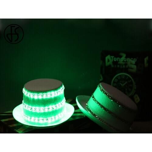 FS 2020 Trendy Halloween Christmas LED Hat Festival Gift Party Hats Panama Cap Wide Brim Fedora For Women Men Flat Top Jazz Caps