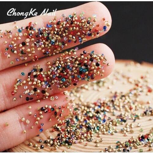 Hisenlee 1.3mm 1440Pcs Tiny Mini Nails Glitter Rhinestone Micro Diamond 3D Nail Art Glitter Rhinestones Decorations Color Pixie