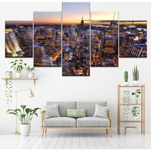 Canvas Painting landscape New York City Cityscape Sunset 5 Pieces Wall Art Painting Modular Wallpapers Poster Print Home Decor