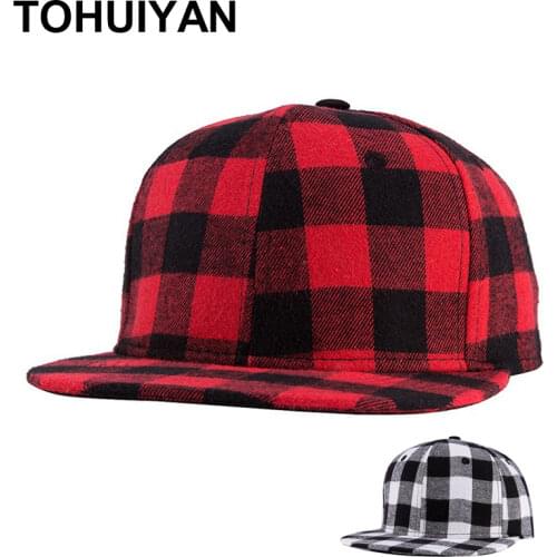 TOHUIYAN Plaid Cotton Snapback Cap Men Flat Visor Baseball Hat Hip Hop Gorras Casquette Homme Summer Autumn Bone Hats For Women
