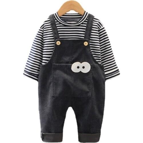 New Spring Baby Girl Clothes Suit Fashion Children Boy T-Shirt Overalls 2Pcs/Sets Autumn Toddler Costume Kids Striped Sportswear