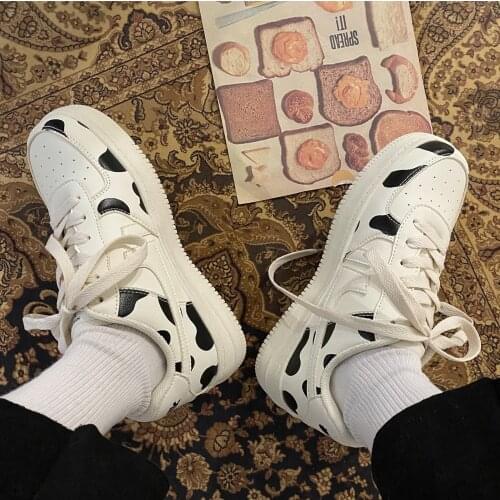Cow pattern Lolita Sneaker Women Harajuku Cute Round Head Shoes College Style Casual Street Japanese Shoes Women platform shoes