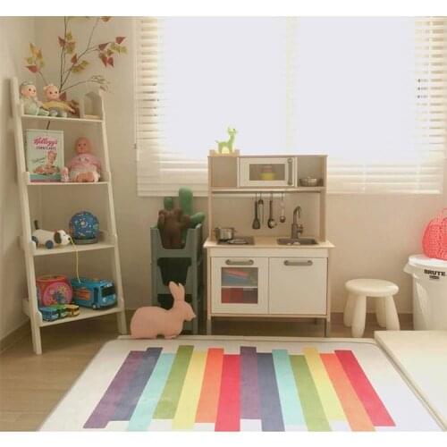Square Striped Kids Area Rug - Baby Infants Crawling Mat Cotton Teepee Tent Play Game Carpet Nursery Play Rug Decoration Rugs