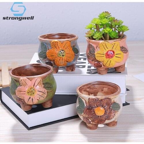 Strongwell Pure Hand Painted Crafts Mini Succulent Planter Flower Pot Home Decoration Decoration Accessories Retro Potted Gifts