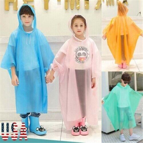 Fashion Adults/Kids EVA Transparent Raincoat Portable Outdoor Travel Rainwear Waterproof Camping Hooded Ponchos Rain Cover