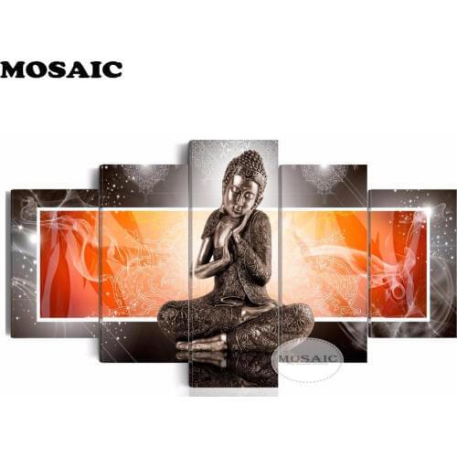 MOSAIC 5D Diy Diamond Painting,Cross Stitch Buddha Mosaic Full Square Diamond Embroidery Home Decoration 5 pcs
