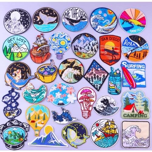 Mountain Adventure Patch DIY Embroideried Patches for Clothing Thermoadhesive Patches Iron On Patches On Clothes Van Gogh Badges