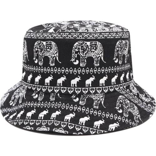 New cartoon bucket hat, black print, fisherman hat, neutral elephant strolling flat top hat, fishing fishing sunhat