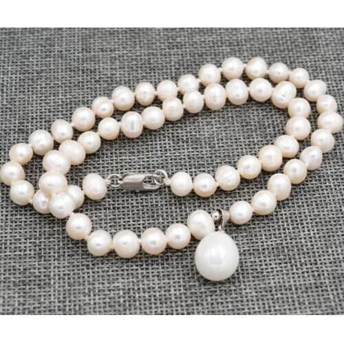 New Fashion 8-9mm White freshwater Pearl & Shell Pearl Pendant Necklace 18"