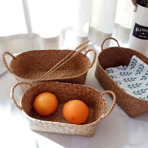 Hand-Woven Fruit Bread Vegetable Basket Innovative Retro Desktop Storage Box Basket Organizer With Handles Home Decoration
