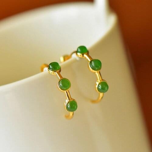 Semicircle Curved Moon Earrings S925 Sterling Silver Inlaid Natural Hetian Jade Stud Earrings Simple Tendy Mori Girl Style for W