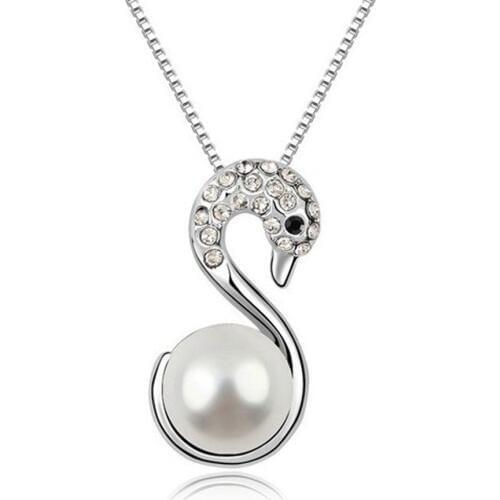 Silver plated 10mm necklace natural imitation pearl necklace pendant Jewelry wholesale+Beautiful swan