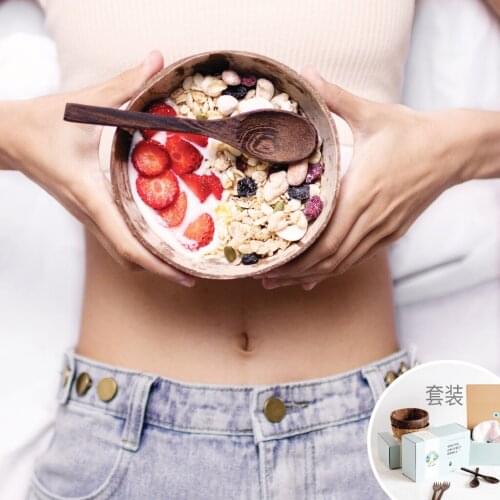 12-15cm Natural Coconut Bowl Protection Wooden Bowl Coconut Wood Tableware Spoon Coco Smoothie Coconut Kitchen Mixing Bowl Set