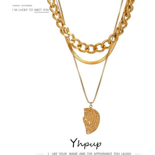 Yhpup Seperate Chains Stainless Steel Stacking Necklace Fashion Metal Layered Pendant Gold Statement Necklace for Women