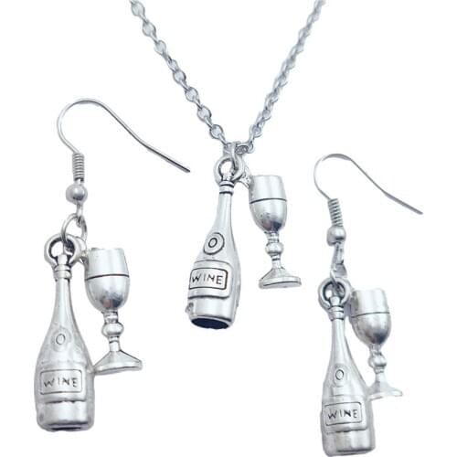 Redwine Glass Jewelry Set Personalized Creative Earring Necklace Sets,Antique,Beauty Vintage Fashion Women Girl Gifts