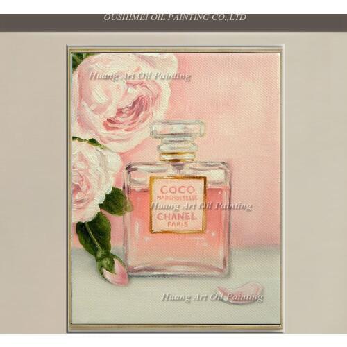 Hand Painted Modern Rose and Perfume Oil Painting Pink Warm and Sweet Painting On Canvas For Bed Room Wall Decor Art