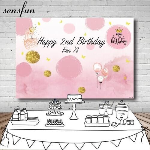Sensfun Pink Girls Birthday Party Photography Backgrounds Gold Glitter Flamingo Balloons Butterflies Backdrop For Photo Studio