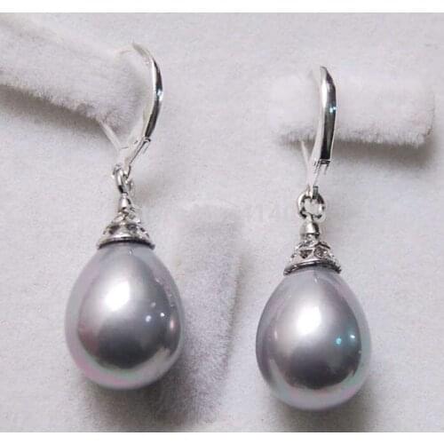 Lovely Fine women ladys 12X16MM Grey South Sea Shell Pearl Earrings AAA wholesale [1 pair ] earrings collares kolye