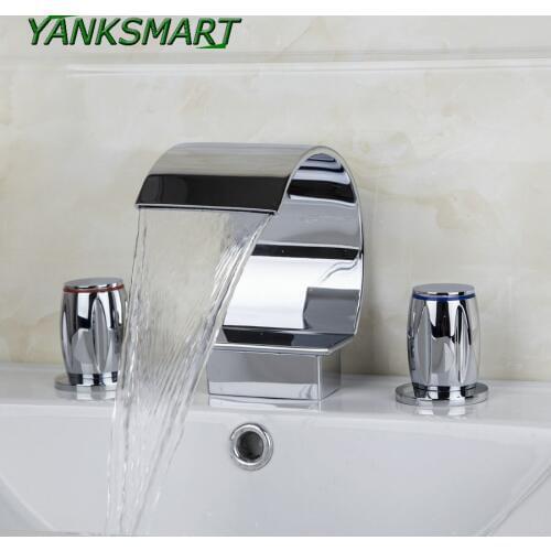 YANKSMART Bathroom Bathtub Faucet Deck Mount washbasin bathroom tap 3 Pcs cold and hot water Mixer Taps Basin Set