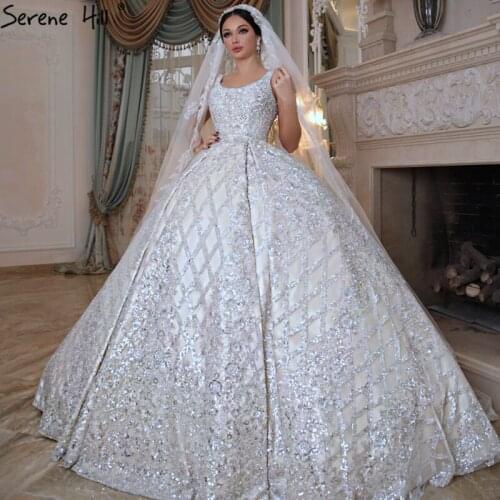 Serene Hill Dubai Luxury High-end Ivory Sexy Wedding Dress 2020 Sleeveless Sparkle Beading Bridal Gown Custom Made CHM67122