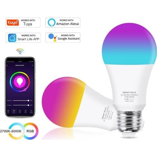 Tuya Smart Bulb Wifi LED Lamp RGBCW Color Changing Dimmable E27 E26 LED Bulb AC110V 220V Dazzling Alexa Echo Google Home Voice