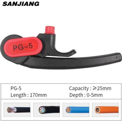 PG-5 Ratchet Wheel Type wire Stripper Cable Knife Cable Stripper pliers For 25mm round cable peeling stripping tool Comm/PVC/LV