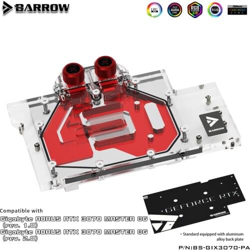 Barrow 3070 GPU Water Block for GIGABYTE AORUS RTX 3070 MASTER, Full Cover ARGB GPU Cooler, PC Water Cooling, BS-GIX3070-PA