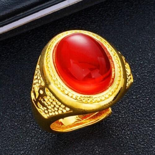 Bright Red Store Finger Ring Yellow Gold Filled Classic Mens Ring Band Atmosphere Jewelry Size Adjust