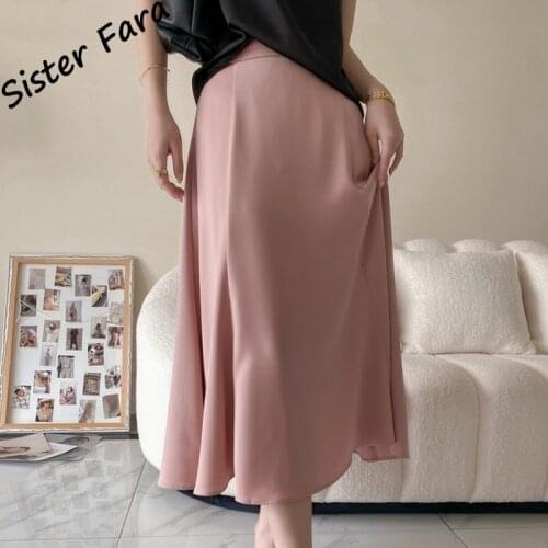 Sister Fara 2021 Summer Half Elastic Loose Women Satin Skirts Chic Elegant High Waist Solid Female A-line Skirts