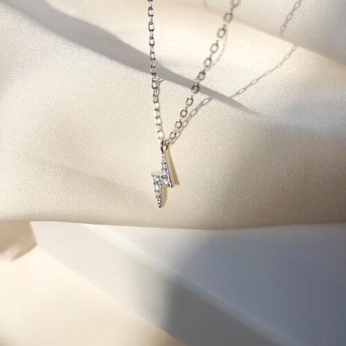 Fashion Womens S925 Silver Platinum Plated Lightning Pendant Simple Personality Necklaces XL197