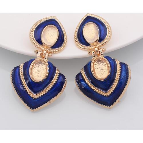 Long Crystal Big Water Drop Earrings Blue CZ Heart Vintage Geometric Gold Rhinestone Earrings for Women Brincos Party Jewelry