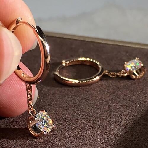 14K Rose Gold Women Drop Clip Hoop Earrings Moissanite Diamonds 1 2 4 6 Carat Round Tassel Wedding Party Engagement Anniversary