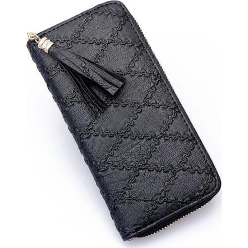High Quality Women Wallet Plaid PU Leather Money Bag Tassel Zipper Card Holder Coin Purse Long Style Clutch Wallets Carteras