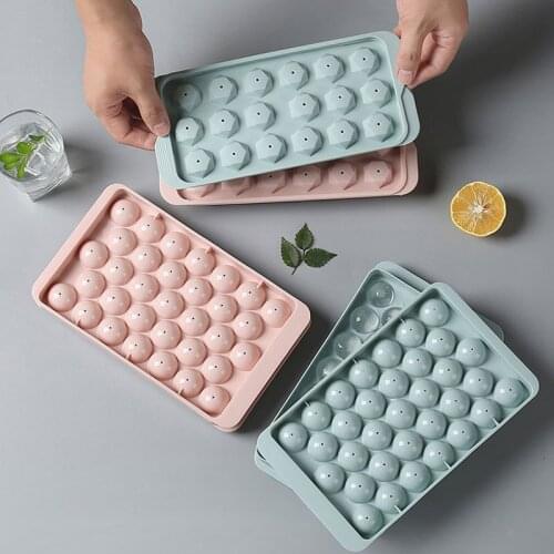 Round Ice Tray with Lid Plastic Popsicle Ice Cube Mold Refrigerator Spherical Ice Box Large Capacity Ice Mold Ice Box Tray Mold