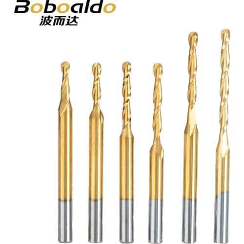 10pc 3.175mm ball nose 2 Flute Spiral TiN Coating end mill CNC router bits for wood tungsten carbide milling route tool