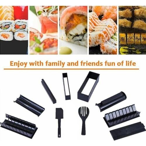 10Pcs/Set Sushi Making Kit Plastic Roller Rice Ball Mold DIY Easy Sushi Cooking Chef Kitchen Japanese Sushi Cooking Tools
