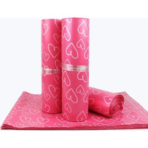 10Pcs Self-adhesive Post Mailing Envelope Pouches Pink Heart-shaped Watertight Clothes Storage Bag Size 28*38+4cm