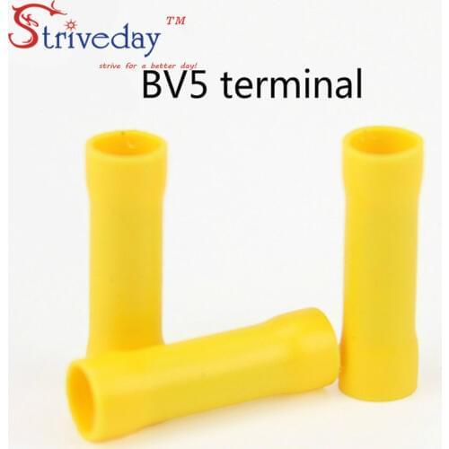 1000 pcs/lot Yellow BV5 high quality double line Tubular Pre-insulated terminal Tubular intermediate wiring Cold Terminals