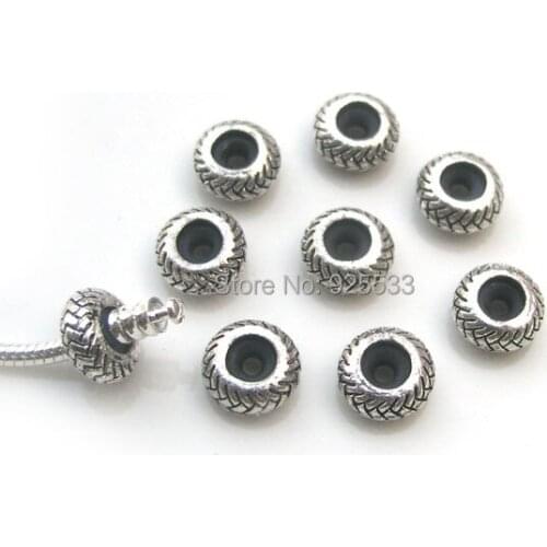 20pcs 11mm antique silver plated alloy big hole stopper beads with rubber fit European bracelet DIY