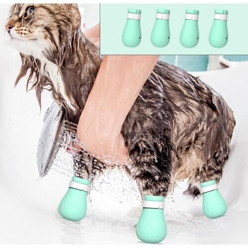 4Pcs/Set Shower Cat Feet Cap Cat Bathing Supplies Cat Cut Nails Bath Bag Anti-Scratch Bite Washing Cat shower Foot Cover