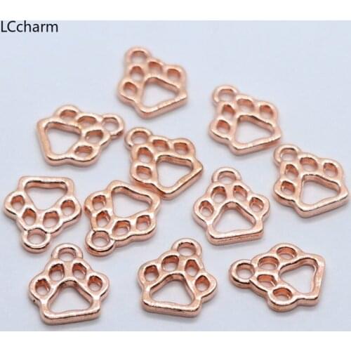 40pcs Metal Rose Gold Hollow Dog Cat Paw Print Charms Pendants Beads 11x13mm Jewelry Findings