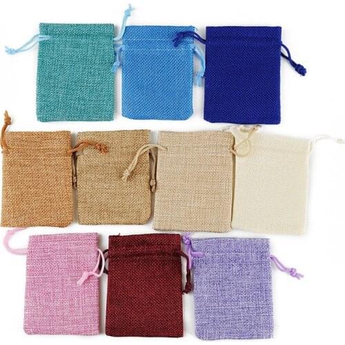 50PCS 7x9cm Christmas Linen Jute Drawstring Gift Bags Wedding Birthday Party Favors Bulap Hessian Bags Baby Shower Supplies