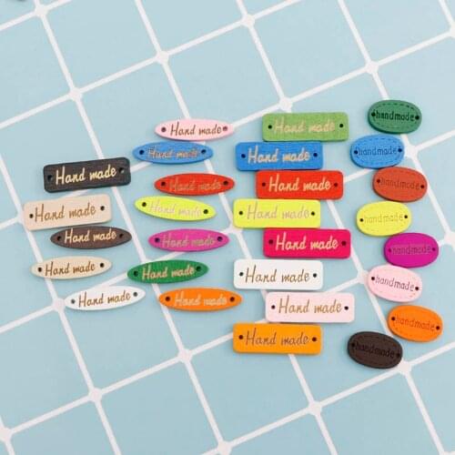 50pc Tags Wood Button Rectangle Round "Hand Made" Wooden Buttons Sewing Accessories For Clothes Scrapbooking Craft DIY Garment