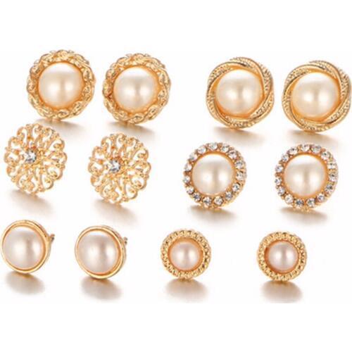 6 Pairs Romantic Elegant Fashion Women Earrings Crystal Imitation Pearl Ear Stud Charming Shellhard Chic Jewelry Birthday Gifts