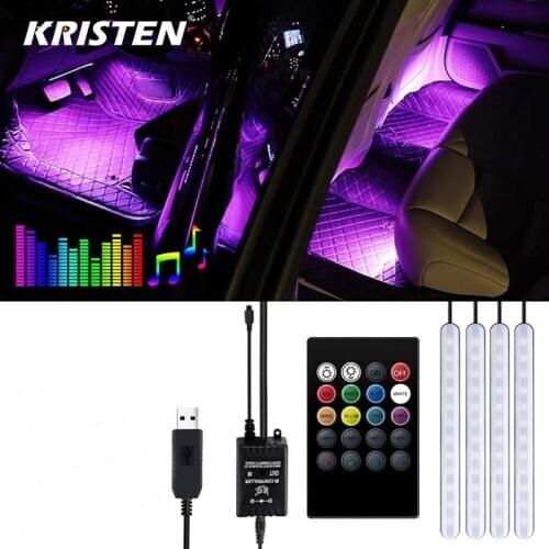 Car Foot Light Ambient Lamp With USB Wireless Remote Music Control Multiple Modes Car Interior Decorative LED Lights